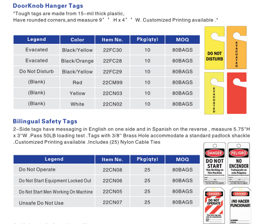 Customized Plastic Hang Safety Tags for Industrial Applications