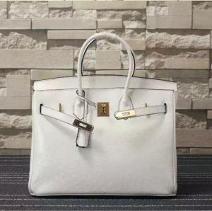 China women high quality 35cm pure white Ostrich print first layer cowskin handbag classical brand designer handbags L-RB4-17 on sale
