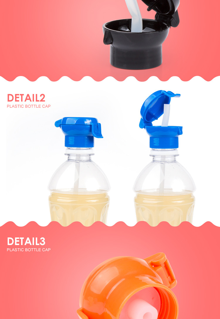 Cartoon design child resistance cap Wholesale plastic water bottle caps with straw