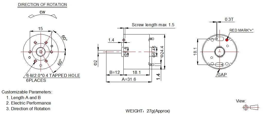 24mm Mini DC Motor RF 310 Small Electric Motors Low Rpm For Water Meter