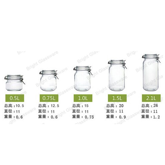 empty food storage glass airtight jar with glass lid and metal cilp