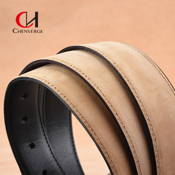 First Layer Cowhide Leather Belt Simple Needle Seven Level Electroplated Buckle