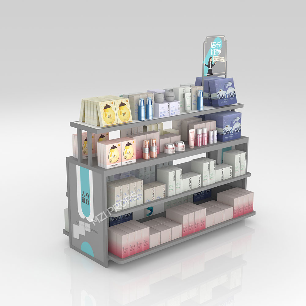 Double-Sided Display Rack Cosmetics Showcase And Beauty Store Promotion Cabinet For Skincare Store Design
