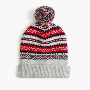 Fairisle Jacquard Knitted Pom Pom Hat Comfortable With Lining Custom Size