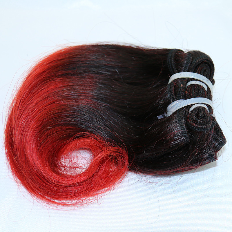 8 Inches Wholesale Peruvian Hair Ombre Red Color Snail Weft Machine