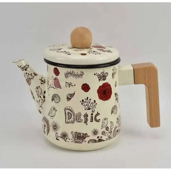 Electric Range 06L Capacity Kitchen Enamel Kettle Tea Pot Wood Handle Wood Lid Eco Friendly Product