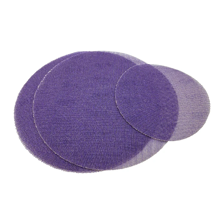 Mesh sandpaper disc showing ceramic abrasive surface and hook loop backing