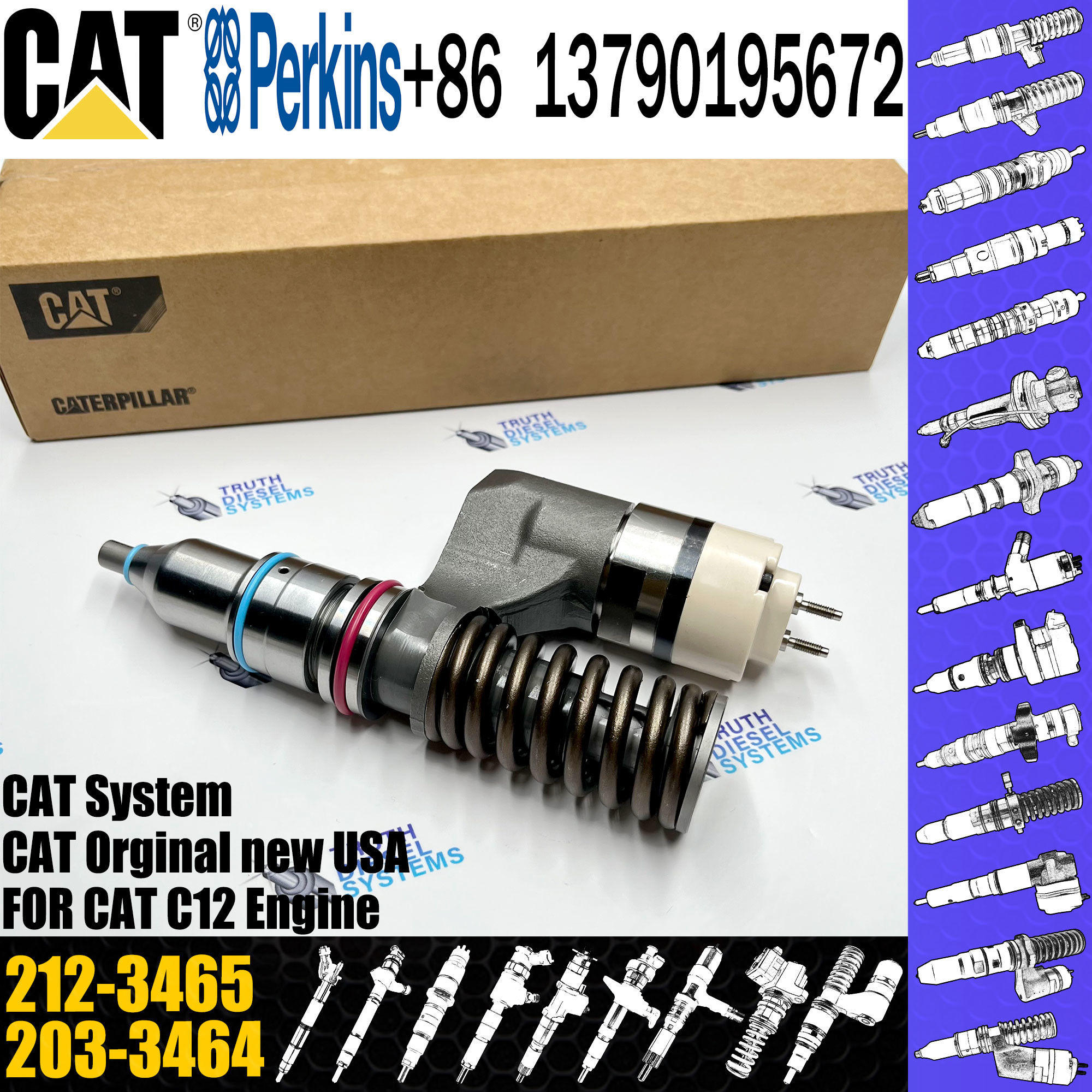 Diesel Engine Parts Fuel Injector 10R-0961 212-3465 212-3465 203-3464 212-3468 317-5279 For 3056E Engine