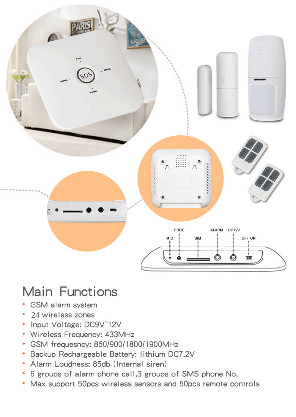Wireless Door & Window Sensor Pir Motion Detector Wifi&gsm Home Alarm System