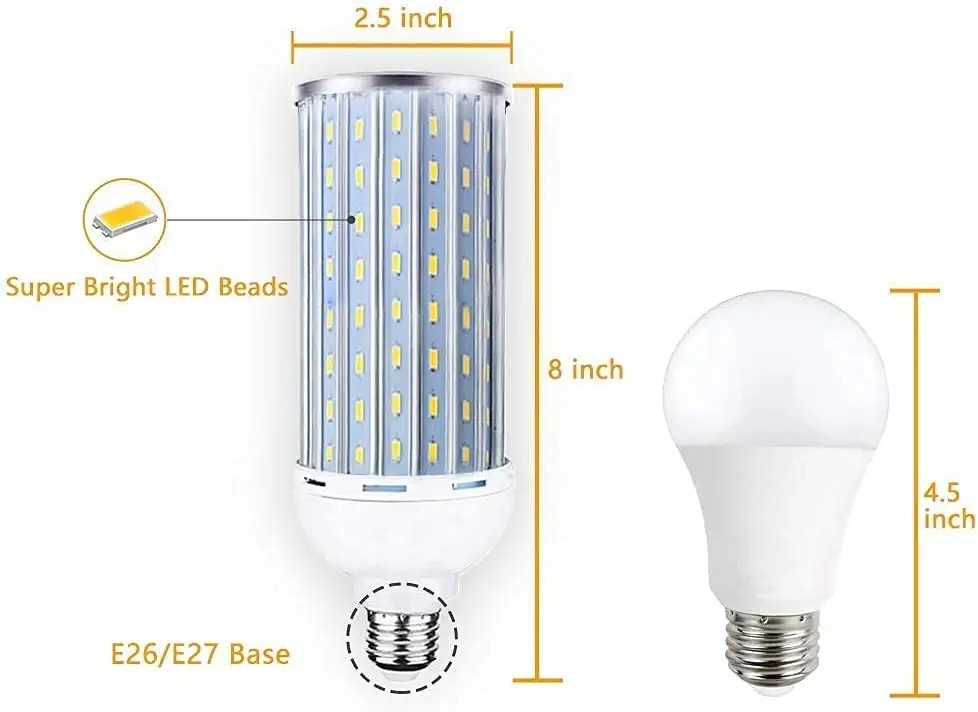 Intpro 60W LED Corn Light Bulb 6000LM E26/E27 6000K 85V~265V Super Bright Light