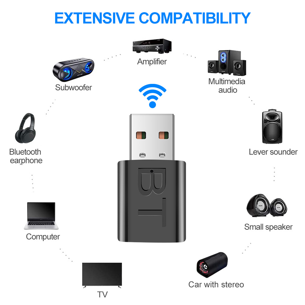 Stereo BT RCA USB 3.5mm AUX Mini Amplifier HIFI Audio USB BT 5.0 Transmitter Receiver for TV PC Home Stereo Car Audio