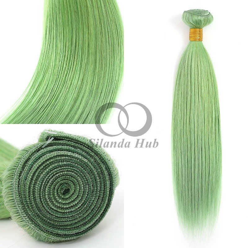 Green Straight Remy Human Hair Bundles Sew In Weave Bundles Brazilian Bundle Deals