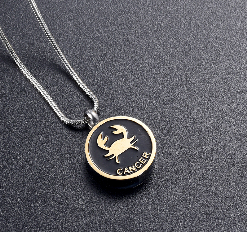 Twelve Constellations Mini Cremation Pendant Necklace Stainless Steel Memorial Jewelry