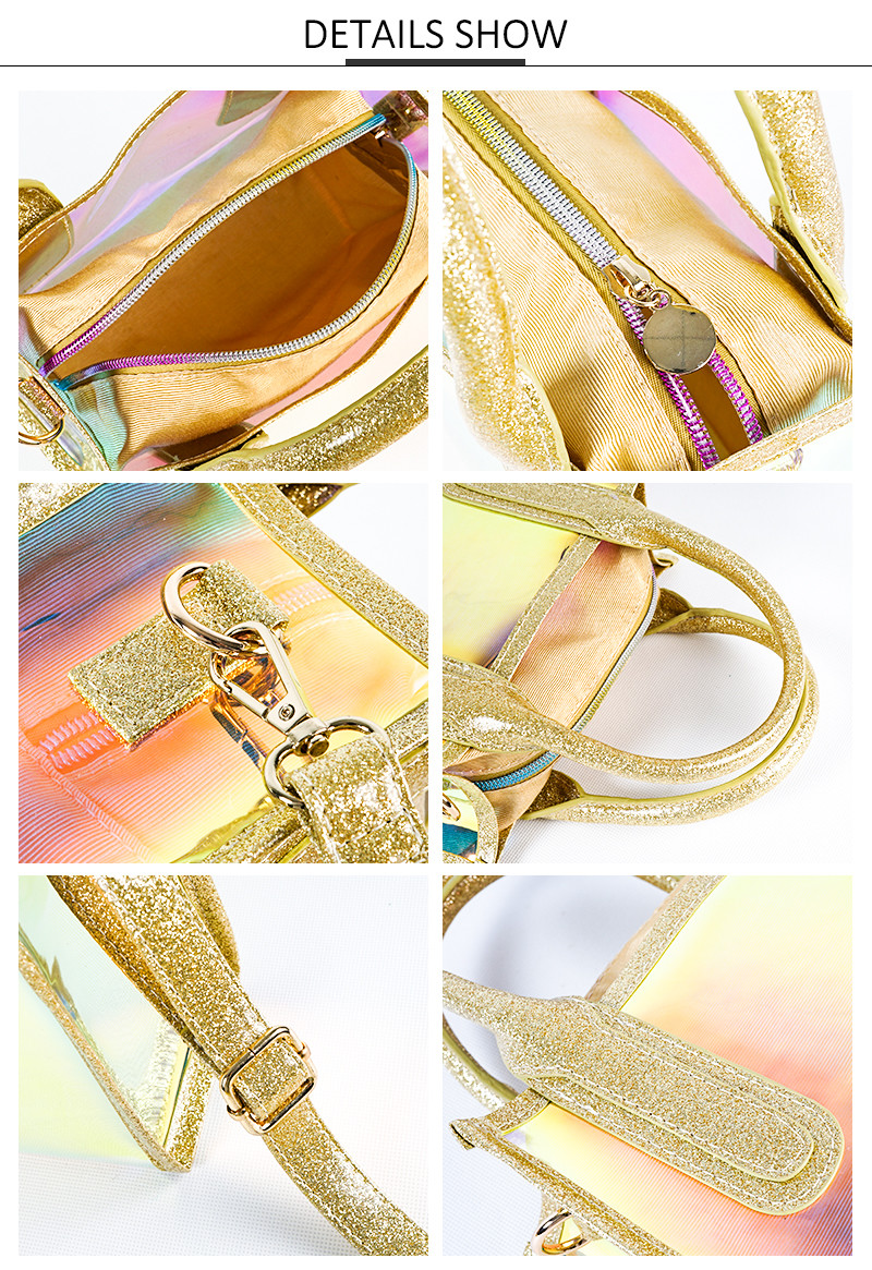 Transparent Iridescent TPU Waterproof Beach Bag With Shoulder Strap