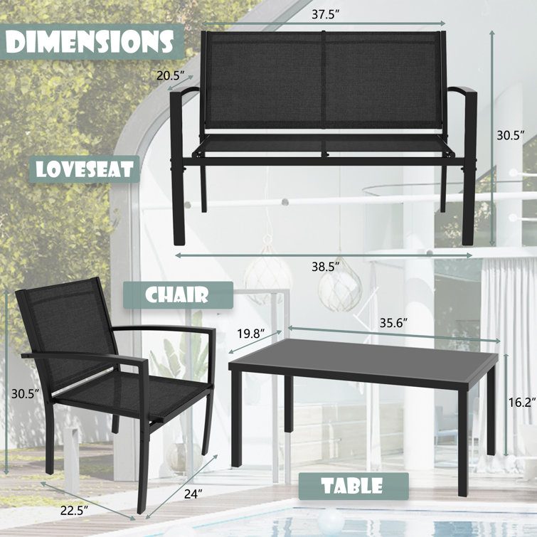 Product Weight 50.66 lb. Modern Steel Garden Furniture Set for Outdoor Entertaining