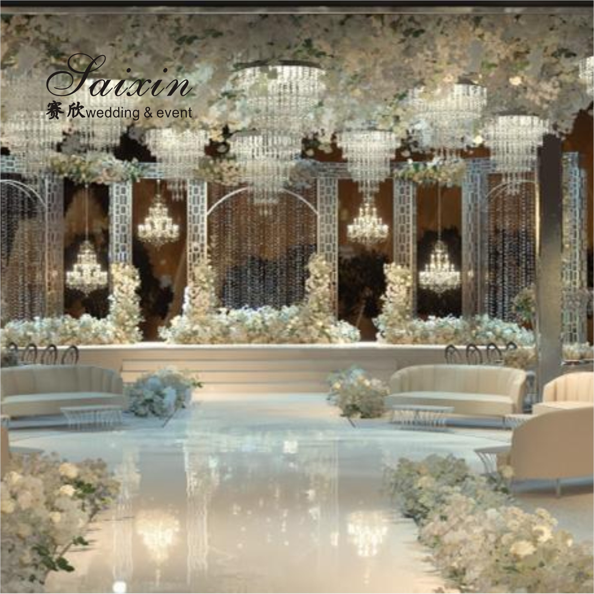 Antique Gold Crystal Chandelier Lights Ceiling Luxury K9 Wedding Ceiling Decoration