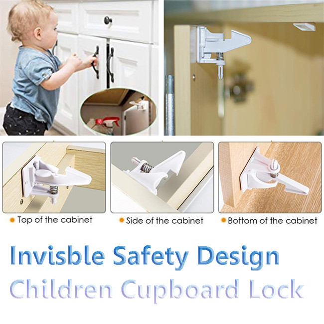 Spring Action Toddler Safety Cabinet Locks ABS Material Invisible Protection