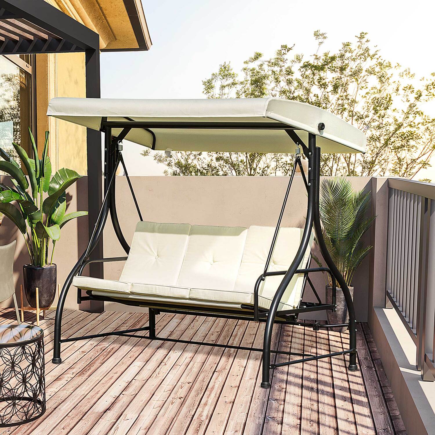 AJUNION Steel Frame Swing Hammock Chair for Patio Garden 150kg Weight Capacity Canopy