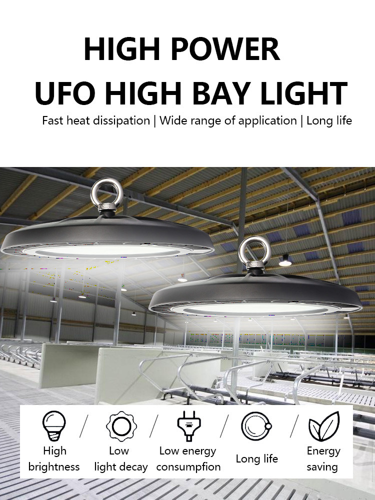 KCD Super Market High Lumen Engineering Industry Lighting IP65 100W 150W 200W 3000k Long Life UFO LED Light High Bay