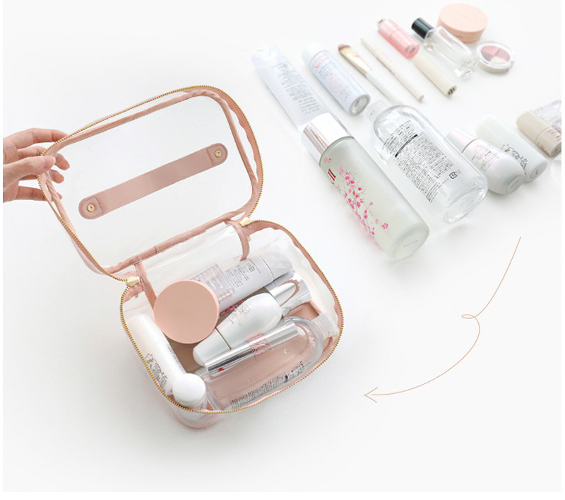 Logo Custom Pink Clear Handle Wash PVC Cosmetic Bag