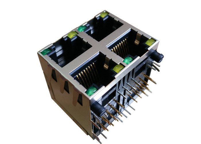 2 X 2 Port POE RJ45 Connector / RJ45 Modular Jack , Right Angle
