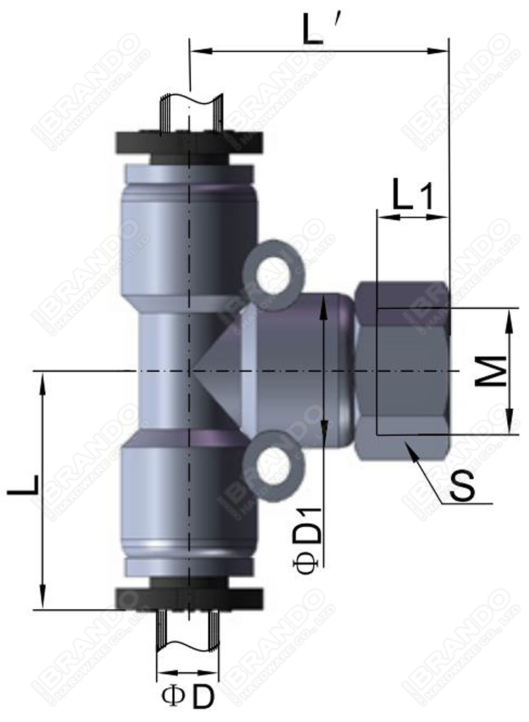 PTF Female Branch Tee Pneumatic Air Fittings 1/8'' 1/4'' 3/8'' 1/2''