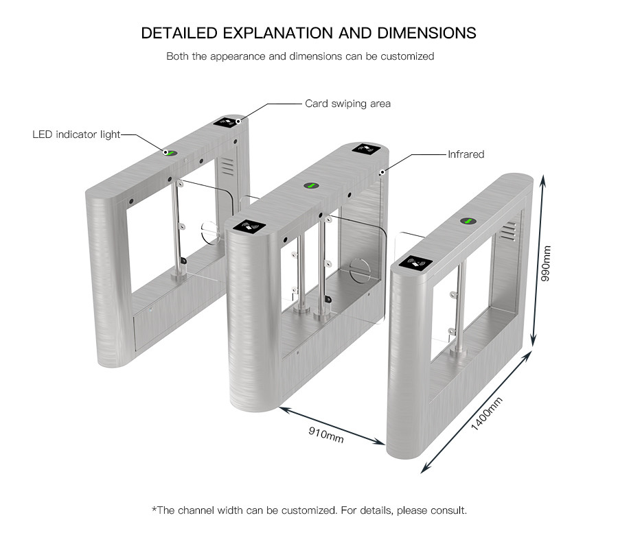 HCW Glass Door Automated Barrier Turnstile Gate 20-30 Persons / Min