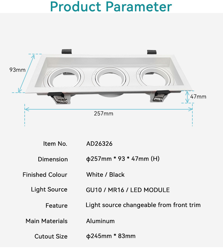 Aluminum Square Spotlight Anti-Glare 90° Rotation 20° Tilt For Commercial Lighting