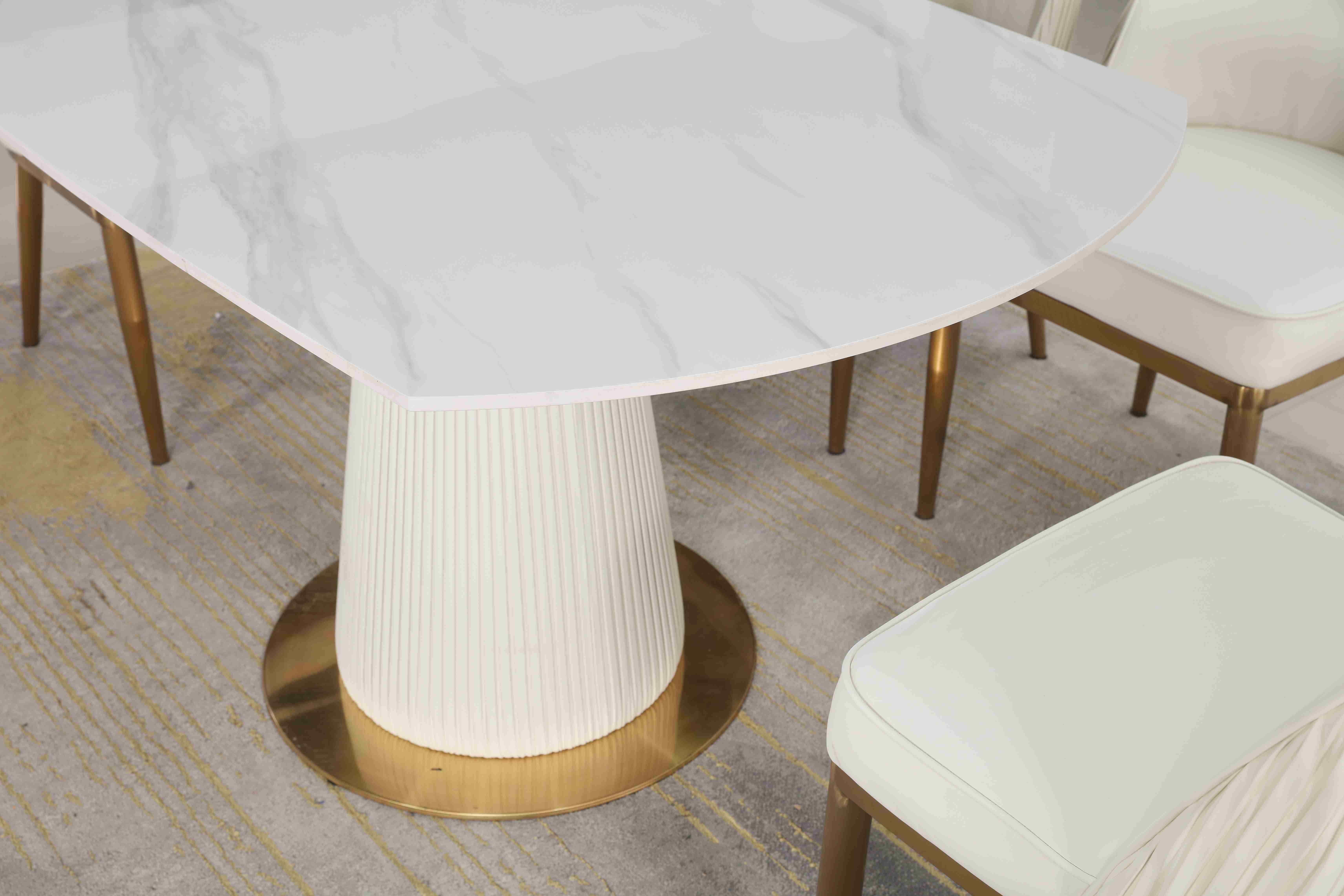 Extendable White Contracted Telescopic Dining Table Designs 6 Seater With Marble Top