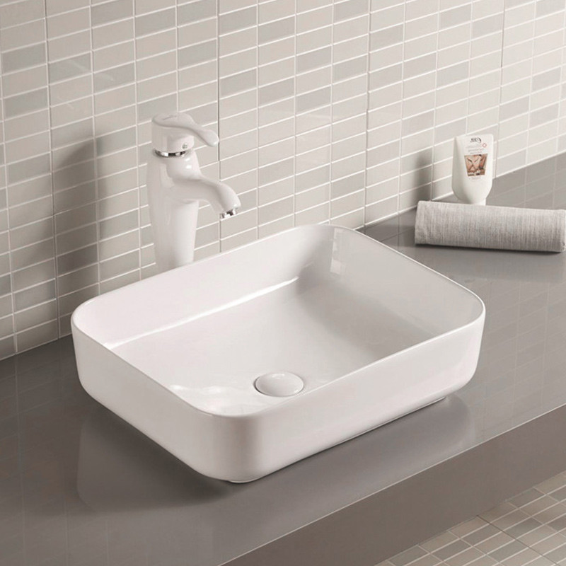 15 Inch Vessel Ceramic Bathroom Sink Bowl Stain Resistant Hand Wash White