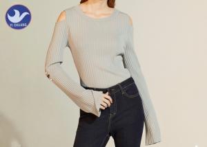 Quality Crew Neck Gray Off The Shoulder Sweater Off Elbow Ribbed Big Stretch Top Soft Touch for sale