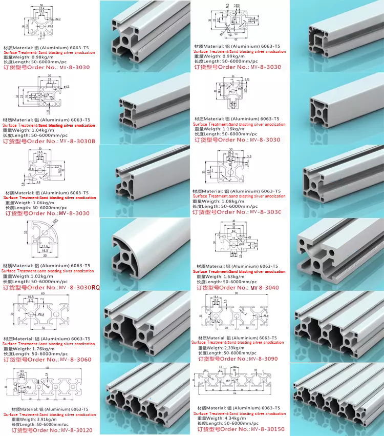 6063 T5 PVDF Industrial Aluminium Profile Extruded Sections