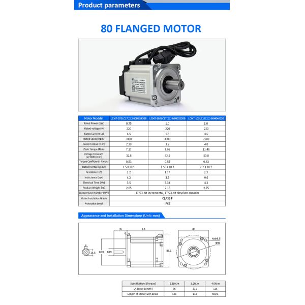 Lichuan AC Servo Motor Drivers Kit A8 High Accuracy STO ABZ 1001W 1KW 4.0N.m 220V 4.6A 2500/3000RPM IP65