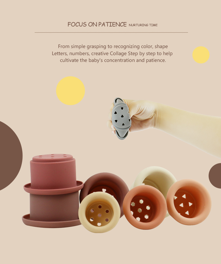 Educational Silicone Stacking Cups For Teething Building Blocks