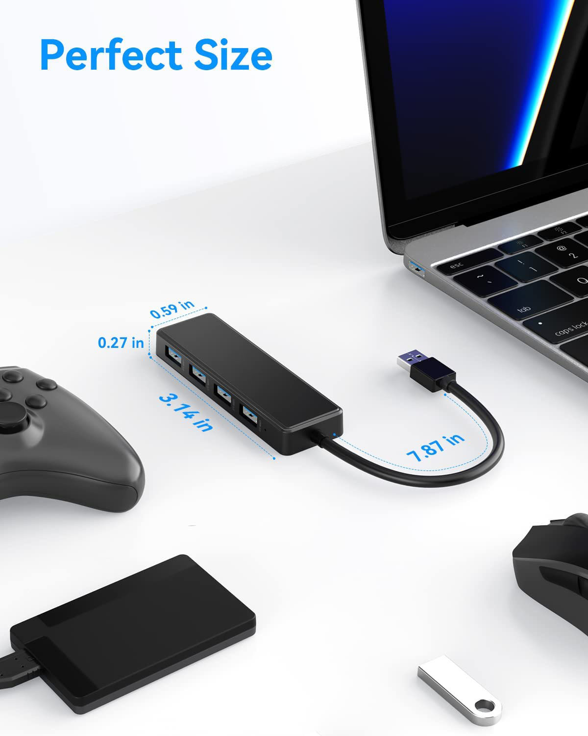 4 6 7 Port Usb 3.0 Hub For Laptop USB A Splitter With Extended Cable USB C Power Port