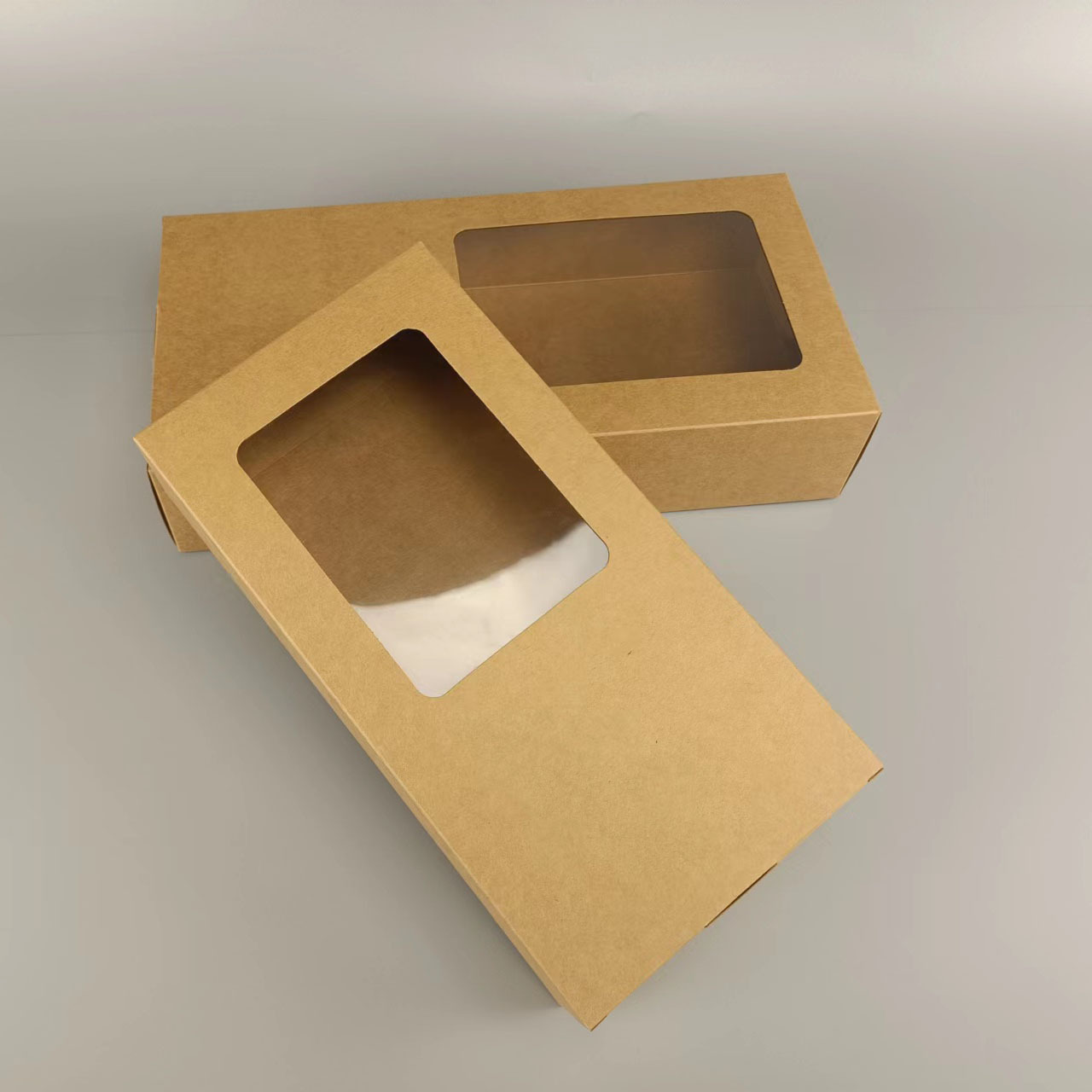Custom Plated Logo Folding Packaging Brown Kraft Paper Box With Clear Window