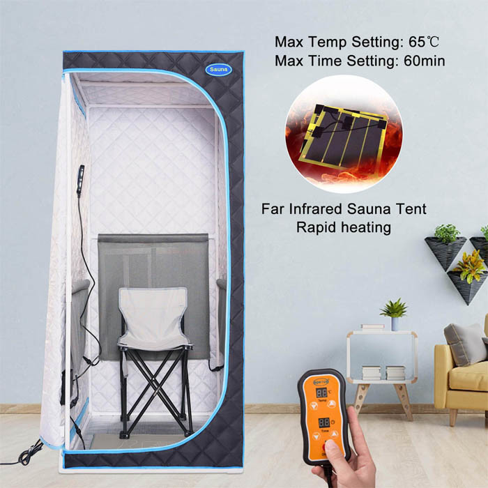 Black One Person Sauna Tent , Portable Steam Sauna Room With Infrared Panels