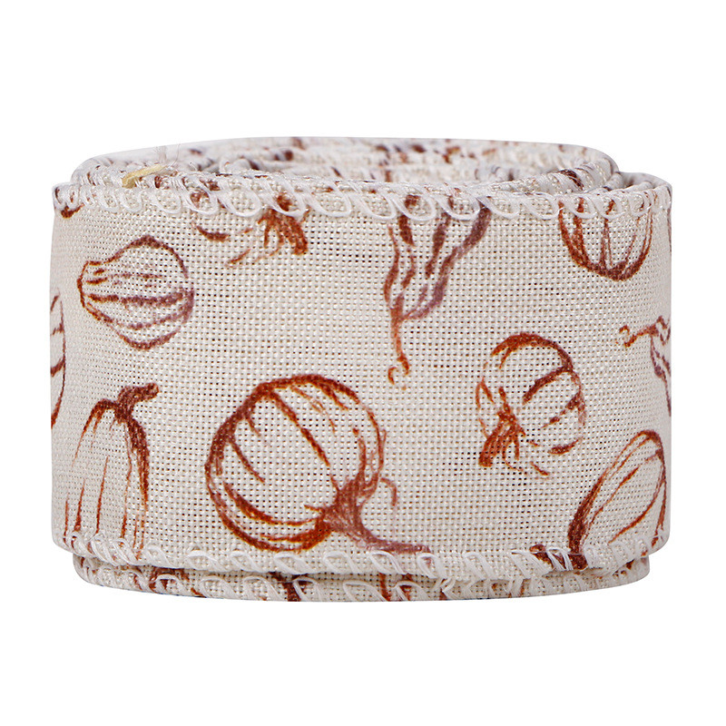 Thanks Giving Day Printed Burlap Ribbon 63mm Personalized Cotton Ribbon