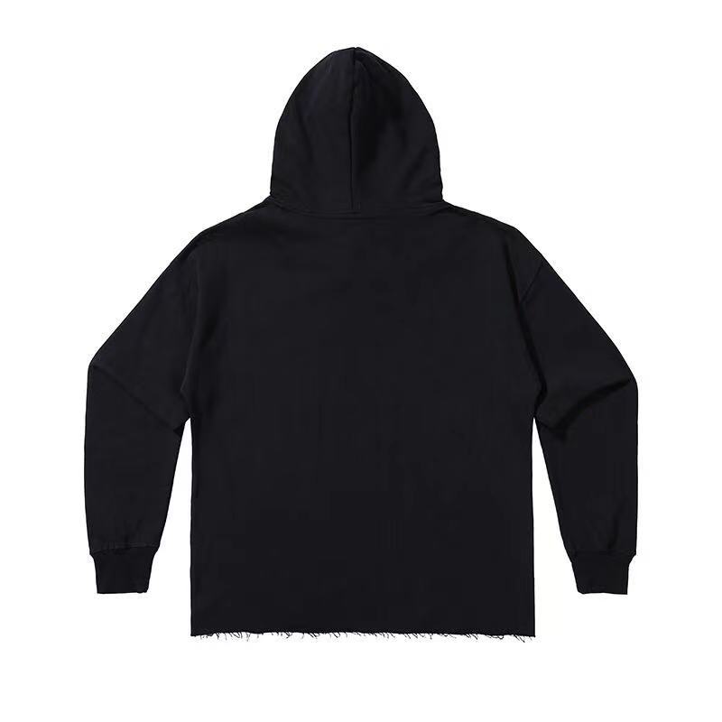 Black Graphic Hoodies Men Women Print French Terry Cotton Heavyweight Cropped Hoodies