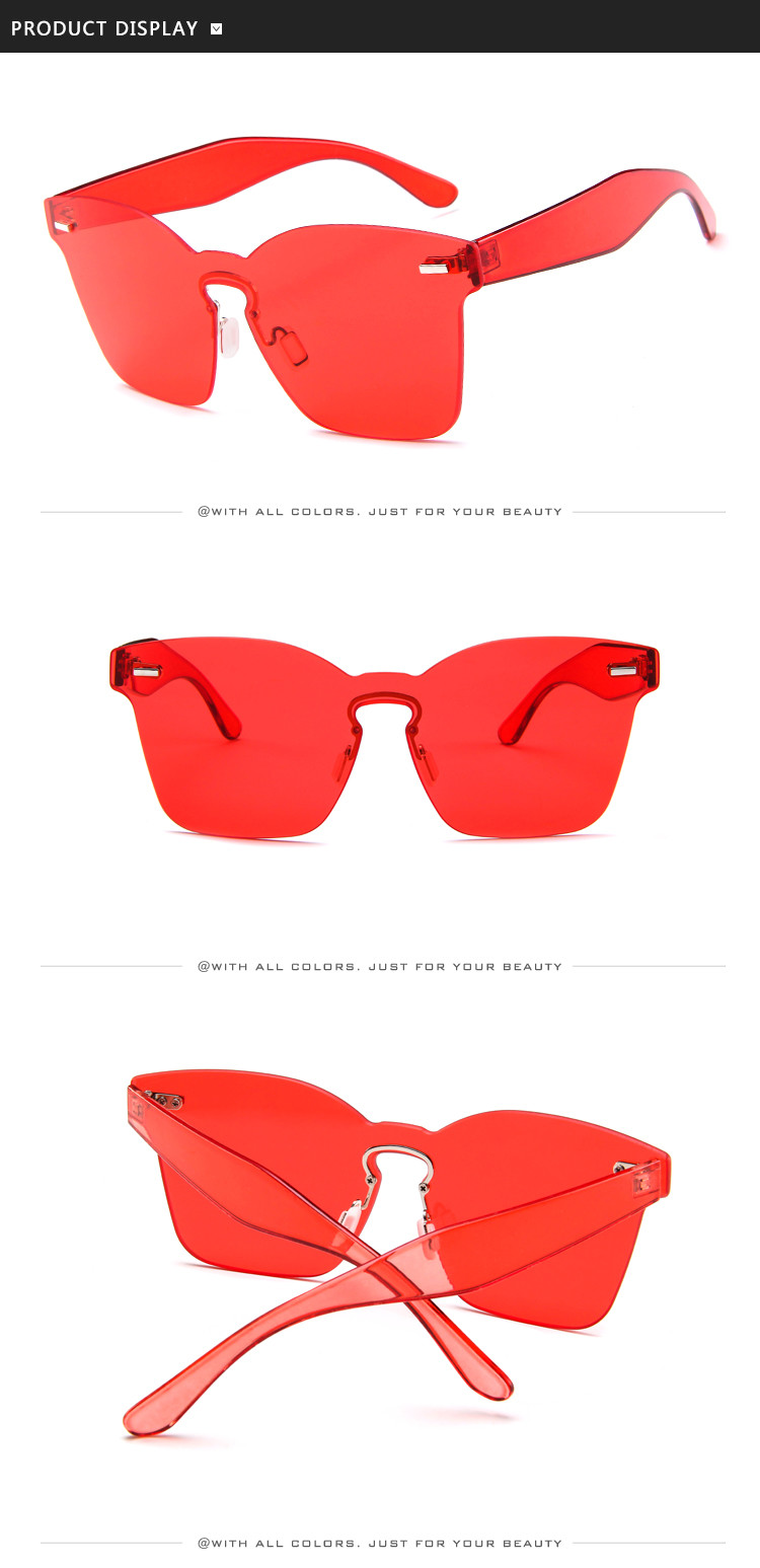 UV400 Rimless Square Frame One Piece Lens Band Packaging Women Hot Sale Sunglasses
