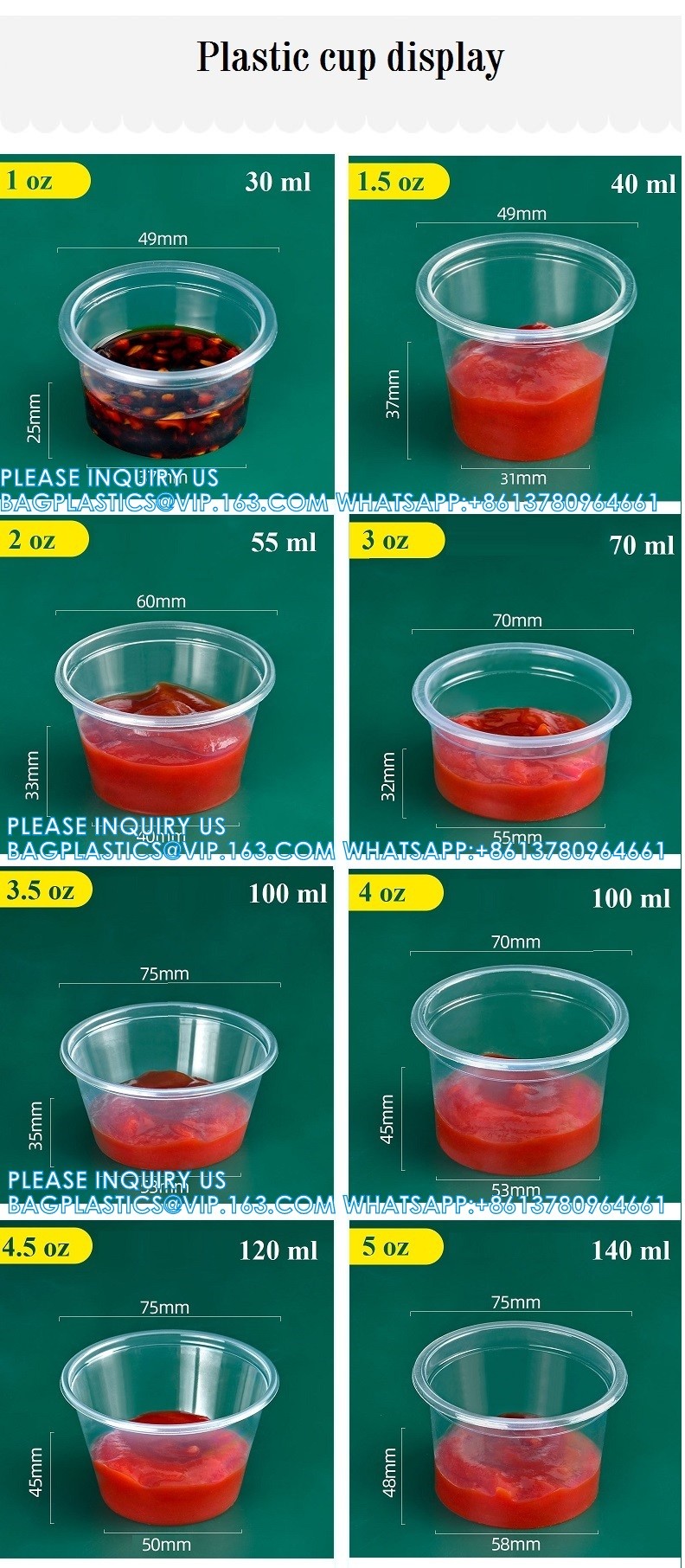 1oz 1.5oz 2oz 3.25oz 4oz 5oz Biodegradable Disposable Food Transparent Sauce Cups Takeaway Food Sauce Container