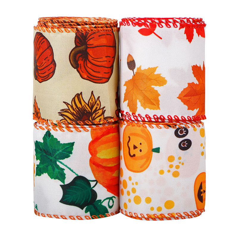 Thanks Giving Day Printed Burlap Ribbon 63mm Personalized Cotton Ribbon