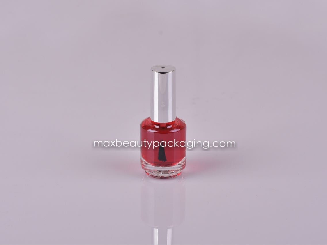 metallic silver cap round nail polish bottle 15ml popular bottle flat brush plastic cosmetic nail polish packaging