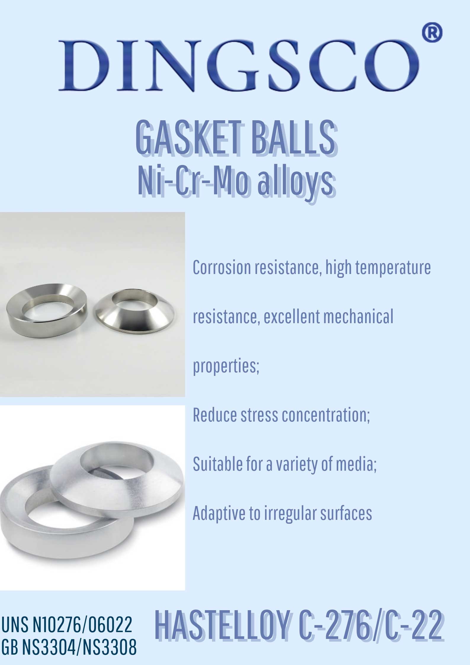 UNS N10276 N06022 Gasket Ball Nickel Alloy Concave Convex Conical Gasket