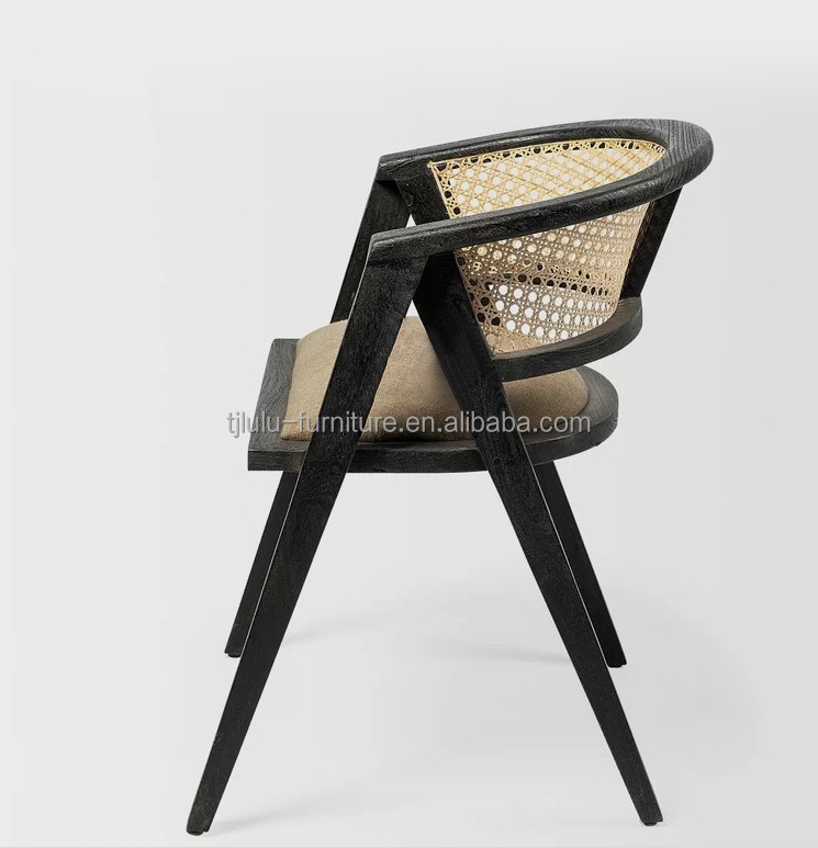Living Room Furniture Japanese Style Solid Wood Rattan Fabric Single Dining Chair with Modern Design
