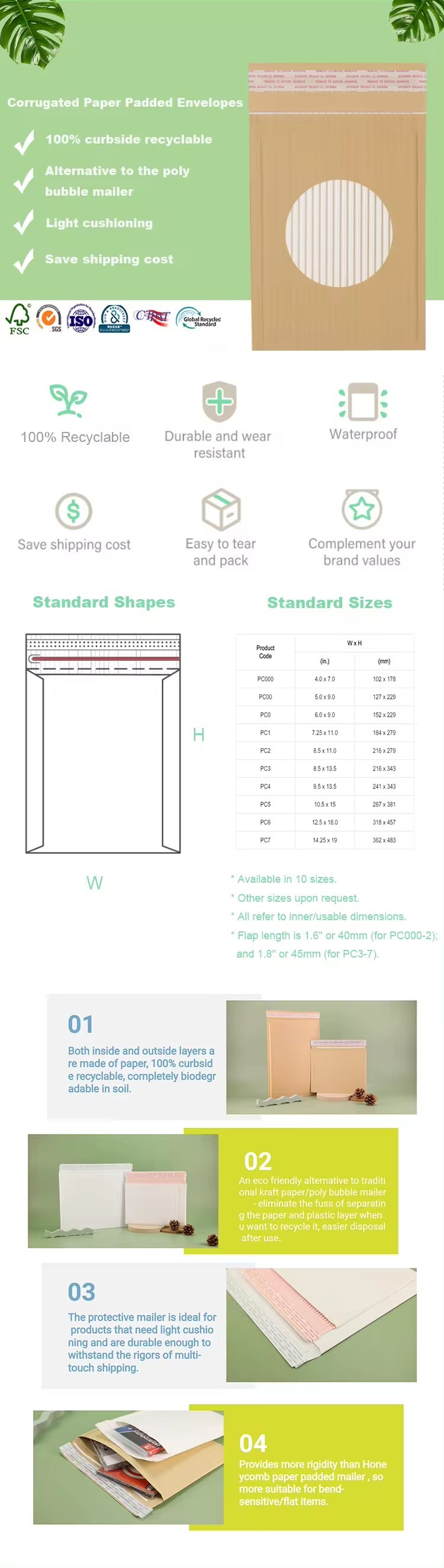 FCS Padded Envelopes 10x13 With Self Sealing Adhesive Strip