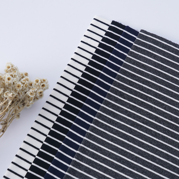 Organic Cotton Interlock Fabric Custom Yarn Dyed Rib Knit Material 32S 175cm