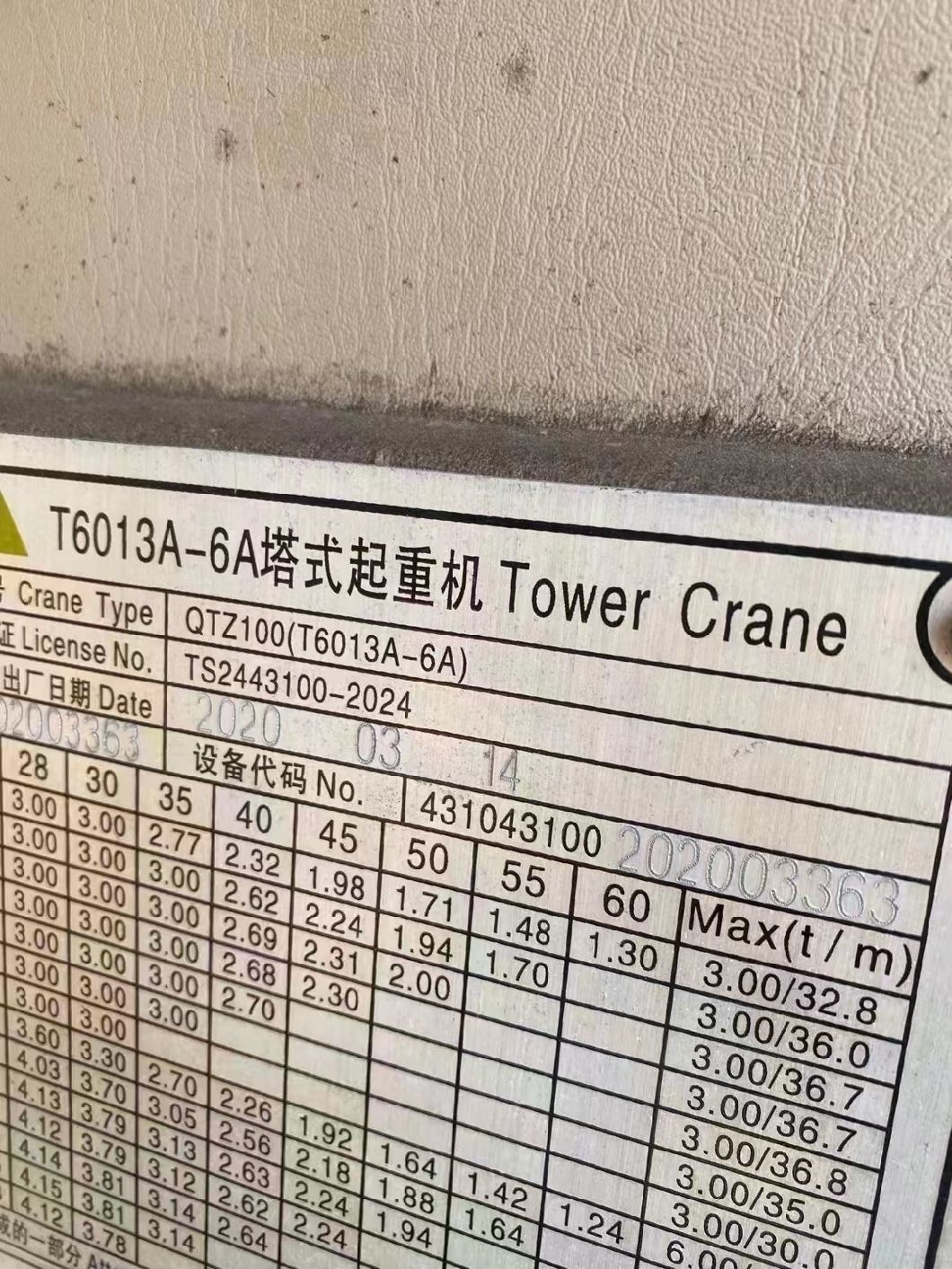 Preferential Sale of a Large Number of Zoomlion Used Tower Cranes, Inventory