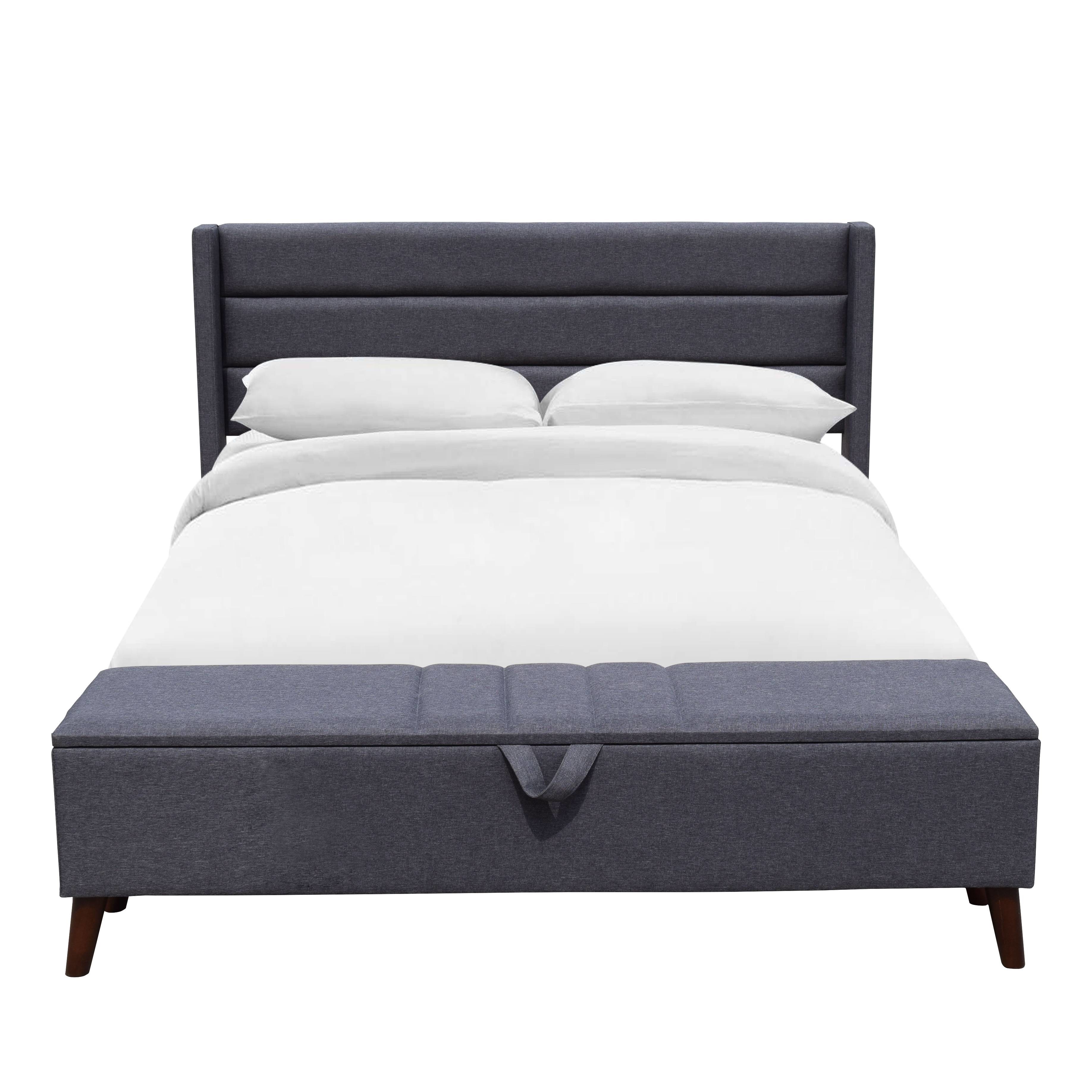 Gray Solid Back Tufted Queen Storage Bed Comfortable For Sleep FSC