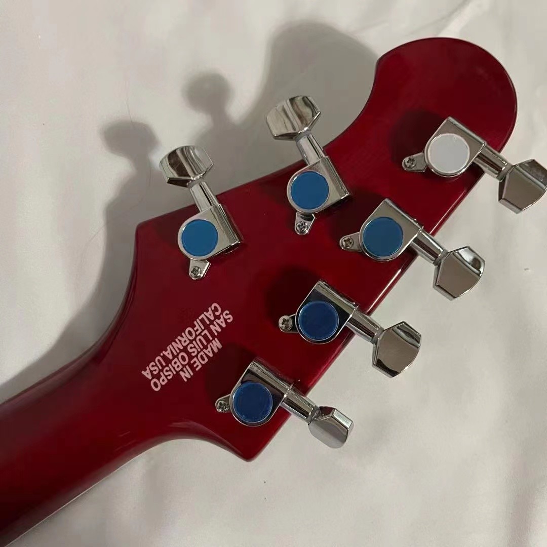Custom Ernie Ball Music Man Armada Divided Red Color Electric Guitar V-shaped Bookmatched Flame Maple Top HH Humbucking